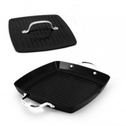 Ecopan BBQ  Set of 2: 28 x 28cm Square Grill with 2 Handles + 22cm Square Meat Press Black